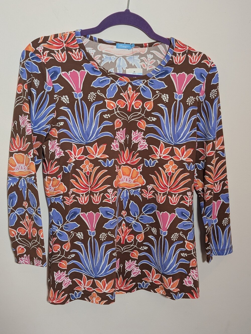 J.McLaughlin NWT Wavesong Signature Tee Size M Stained Glass Floral Print
